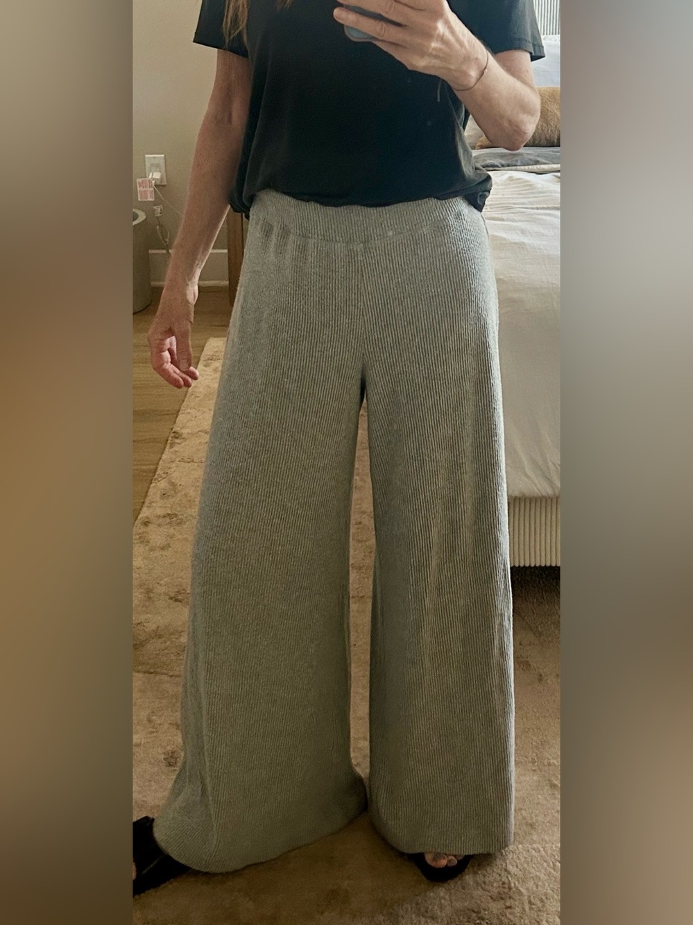 L'AGENCE Heather Gray Wide-Leg Rib Knit Pull-on Lounge Pants small